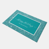Happy Holidays aquamariner Glitzer Skriptfamilie Fußmatte (Schrägansicht)