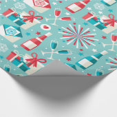 Happy Holidays Aquamarines Blau und Rotes Muster Geschenkpapier (Ecke)
