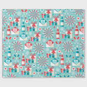 Happy Holidays Aquamarines Blau und Rotes Muster Geschenkpapier (Flach)