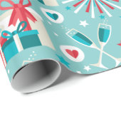 Happy Holidays Aquamarines Blau und Rotes Muster Geschenkpapier (Rolleneckpunkt)