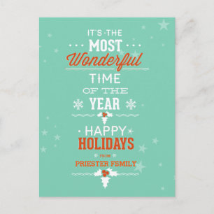 Happy Holidays Aquamarines White & Orange Text Des Feiertagspostkarte