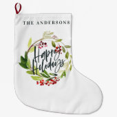 Happy Holidays Aquarell Blumenurlaub Großer Weihnachtsstrumpf (Vorderseite)