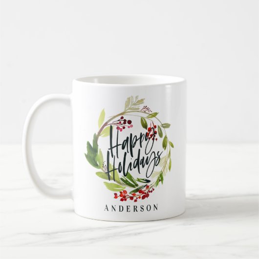 Happy Holidays Aquarell Blumenurlaub Kaffeetasse (Links)