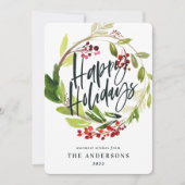 Happy Holidays Aquarell floral Feiertagskarte (Vorderseite)