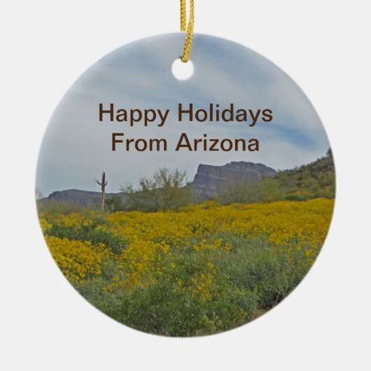 Happy Holidays Arizona Wildblume Wüste Landschaft Keramik Ornament (Vorne)