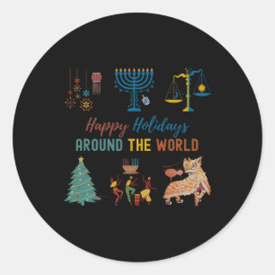 Happy Holidays Around the World Multicultural Cele Runder Aufkleber