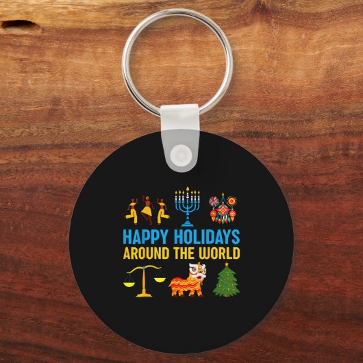 Happy Holidays Around The World Multicultural Matc Schlüsselanhänger (Vorderseite)