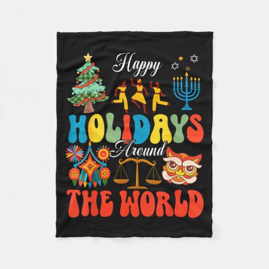 Happy Holidays Around World Christmas Hanukkah Diw Fleecedecke (Vorderseite)