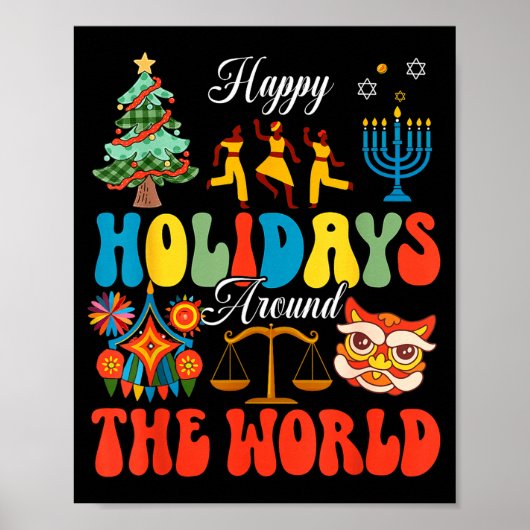 Happy Holidays Around World Christmas Hanukkah Diw Poster (Vorne)