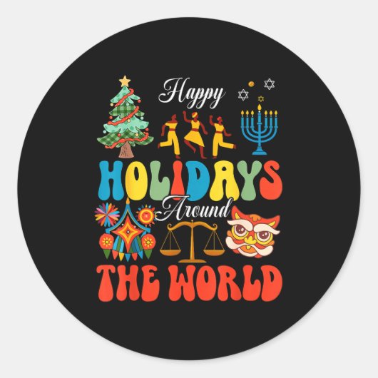 Happy Holidays Around World Christmas Hanukkah Diw Runder Aufkleber (Vorderseite)