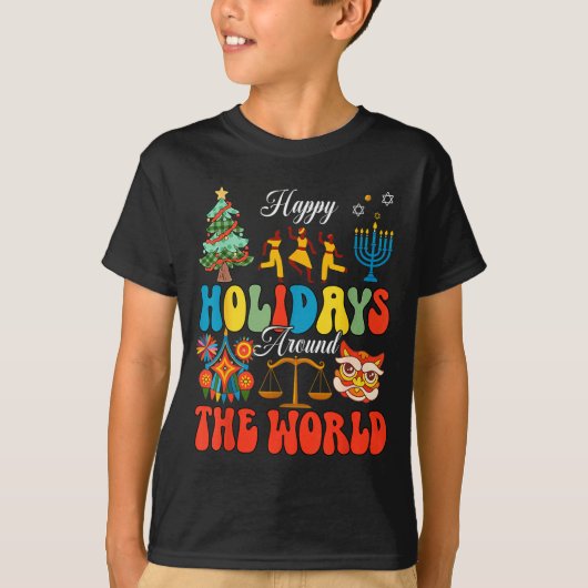 Happy Holidays Around World Christmas Hanukkah Diw T-Shirt (Vorderseite)
