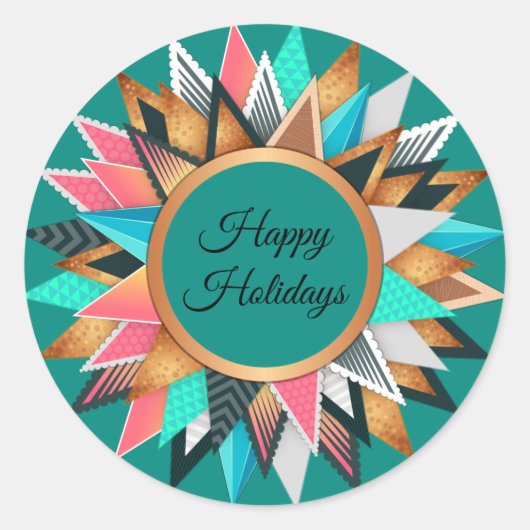 Happy Holidays Artistic Evergreen Trees Runder Aufkleber (Vorderseite)