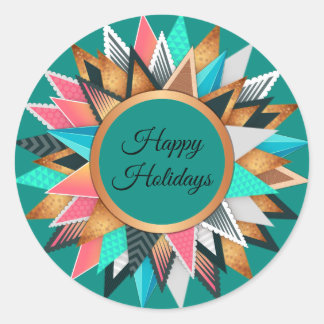 Happy Holidays Artistic Evergreen Trees Runder Aufkleber