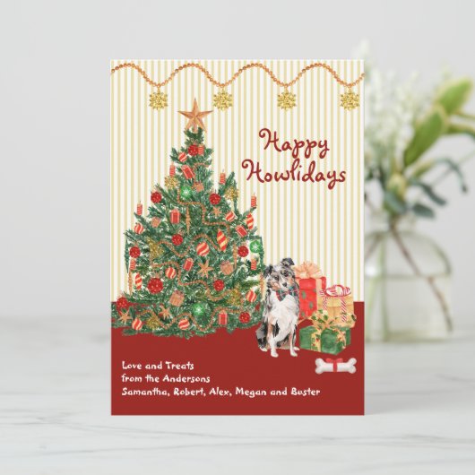Happy Holidays Australian Shepherd Tree Weihnachte (Stehend Vorderseite)