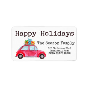 Happy Holidays Auto und Weihnachtsgeschenke Adressaufkleber