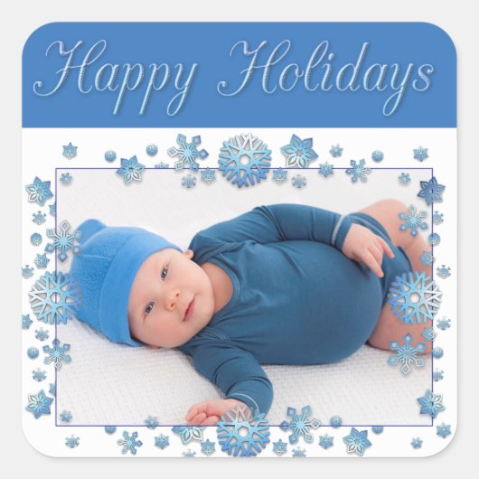 Happy Holidays Baby Foto Blue Snowflake Sticker (Vorderseite)