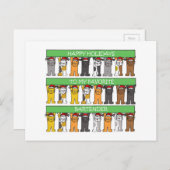 Happy Holidays Barkeeper Cartoon Katzen Feiertagspostkarte (Vorne/Hinten)