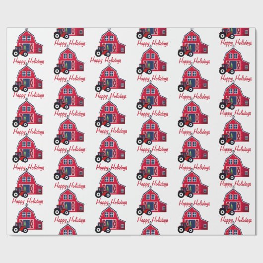 Happy Holidays Barn and Tractor Geschenkpapier (Flach)