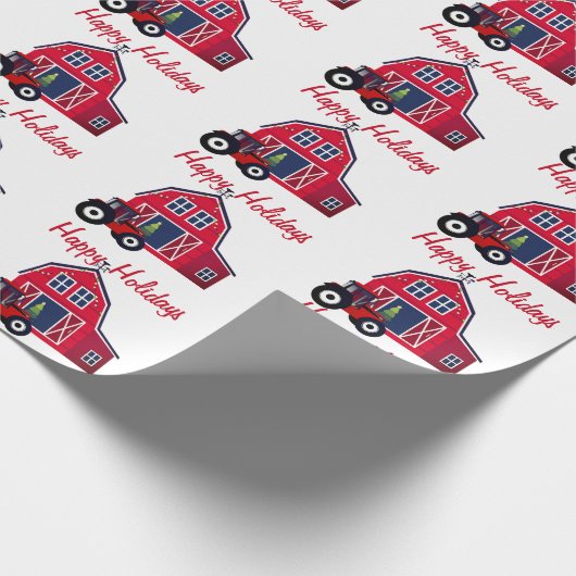 Happy Holidays Barn and Tractor Geschenkpapier (Ecke)