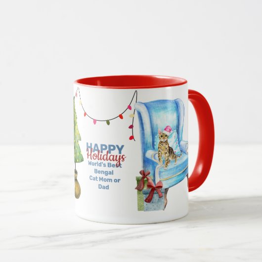 Happy Holidays BENGALISCH Cat Mama oder VATER Weih Tasse (VorderseiteRechts)
