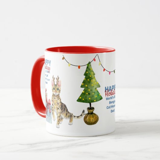 Happy Holidays BENGALISCH Cat Mama oder VATER Weih Tasse (Vorderseite Links)