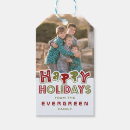 Happy Holidays benutzerdefinierte Foto- und Textge Geschenkanhänger