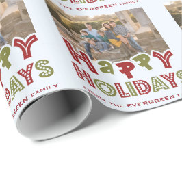 Happy Holidays benutzerdefiniertes Foto- und Namen Geschenkpapier