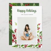 Happy Holidays Berry Botanisches Foto Feiertagskarte (Vorne/Hinten)