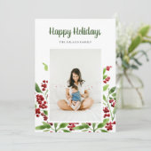 Happy Holidays Berry Botanisches Foto Feiertagskarte (Stehend Vorderseite)