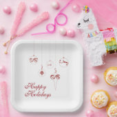 Happy Holidays Berry Red Monogram Bauble Square Pappteller (Party)