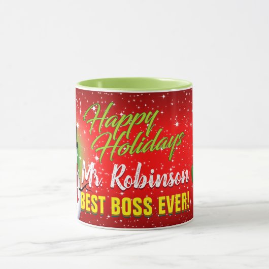 Happy Holidays Bester Boss je mit Namen Tasse (Zentrum)