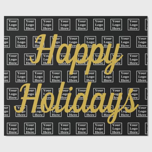 Happy Holidays Black and Gold Script Business Logo Geschenkpapier (Flach)