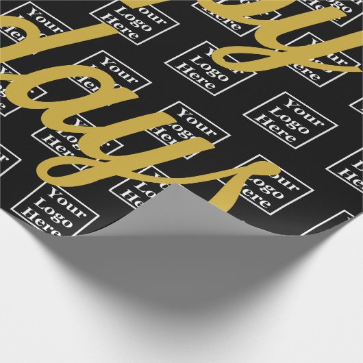 Happy Holidays Black and Gold Script Business Logo Geschenkpapier (Ecke)