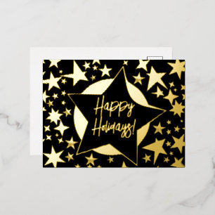 Happy Holidays Black and Gold Stars Weihnachten Folien Feiertagspostkarte