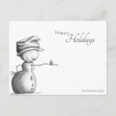 Happy Holidays Black and White Snowman with Bird Postkarte (Vorderseite)