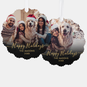 Happy Holidays Black Gold 2 Foto Weihnachten Ornament Karte