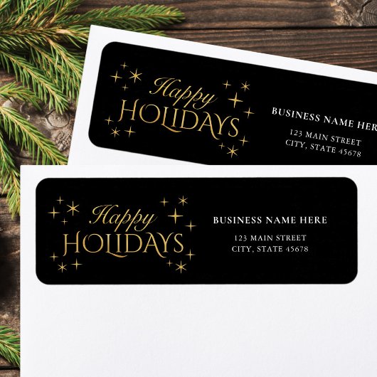 Happy Holidays Black Gold Business Return Address