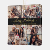 Happy Holidays Black Gold Foto Collage Weihnachten Keramikornament (Links)