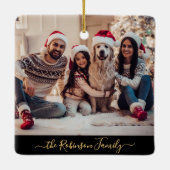 Happy Holidays Black Gold Foto Collage Weihnachten Keramikornament (Rückseite)