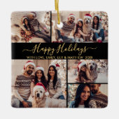 Happy Holidays Black Gold Foto Collage Weihnachten Keramikornament (Vorderseite)