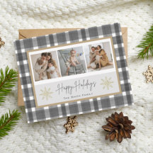 Happy Holidays Black Kariert & Gold Snowflake Foto