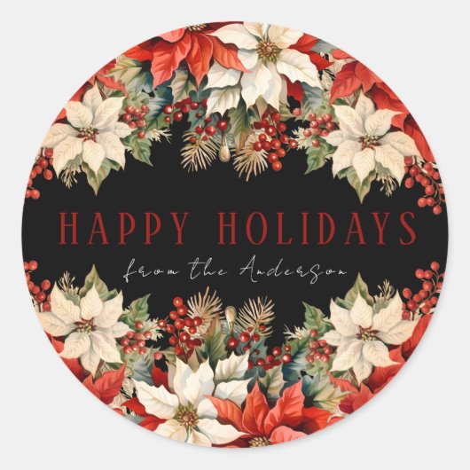 Happy Holidays Black Runder Aufkleber (Vorderseite)