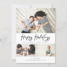 Happy Holidays Black Script 3 Collage Multi-Foto Feiertagskarte