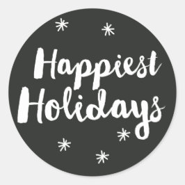 Happy Holidays Black Script Round Sticker
