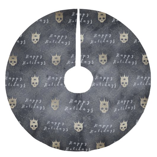 Happy Holidays Black Skulls Tree Skirt Polyester Weihnachtsbaumdecke (Vorderseite)