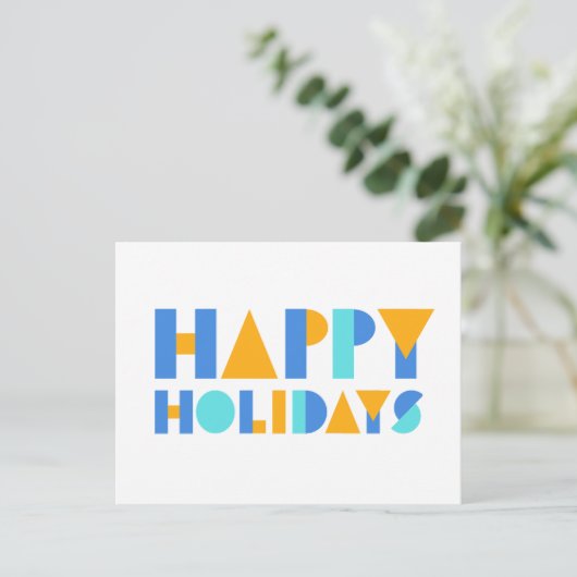 Happy Holidays Blank Yellow & Blue Postcard Postkarte (Stehend Vorderseite)