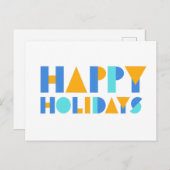 Happy Holidays Blank Yellow & Blue Postcard Postkarte (Vorne/Hinten)