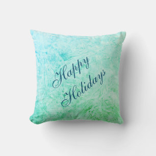 Happy Holidays Blau und grüner Frost Design Kissen