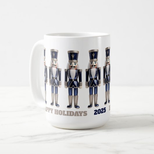 Happy Holidays Blue and Silver Nutcrackers Tasse (Vorderseite Links)