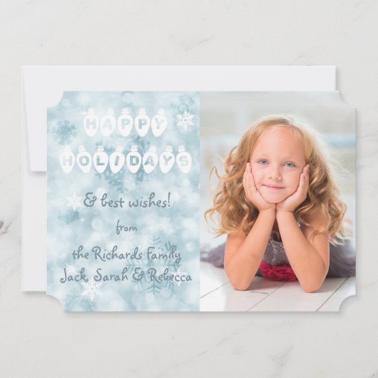 Happy Holidays Blue Bokeh Foto Vorlage Weihnachten (Vorderseite)